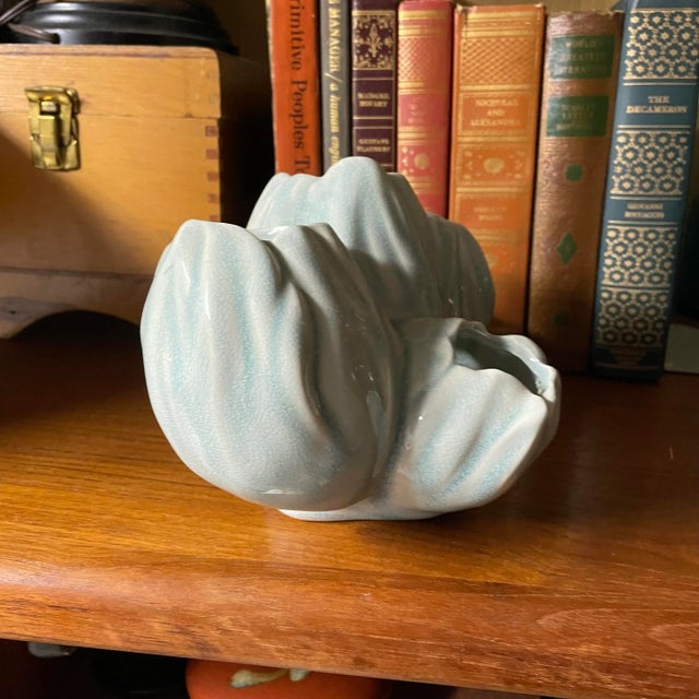 Mid-Century Modern Mid Century Modern Blue Ceramic Coral Flower Ikebana Vase For Sale - Image 3 of 9