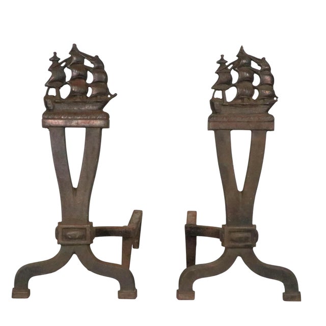 Pr. Vintage Clipper Ship Andirons For Sale - Image 10 of 15