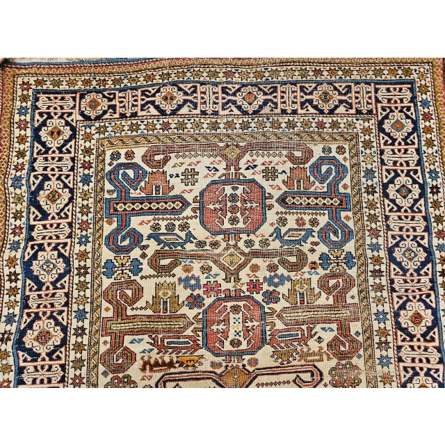 Vintage Caucasian Kilim Rug, Handwoven Wool, Geometric Stripes, Blue & Ivory, 6' x 8' For Sale - Image 11 of 18