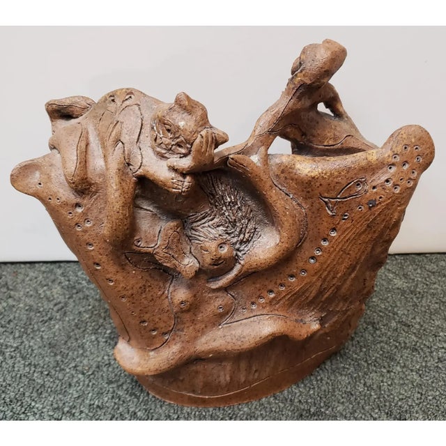 1980s Eva Bouzard-Hui Art Pottery Nude Women and Cat Clay Sculpture For Sale In New Orleans - Image 6 of 7