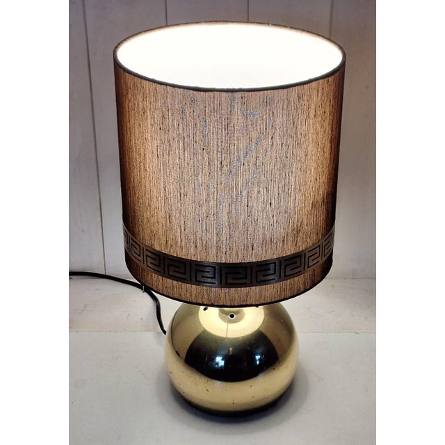 Vintage Gilt Metal Ball Table Lamp with Brown Fabric Shade from Bewatt, 1980s For Sale - Image 3 of 8