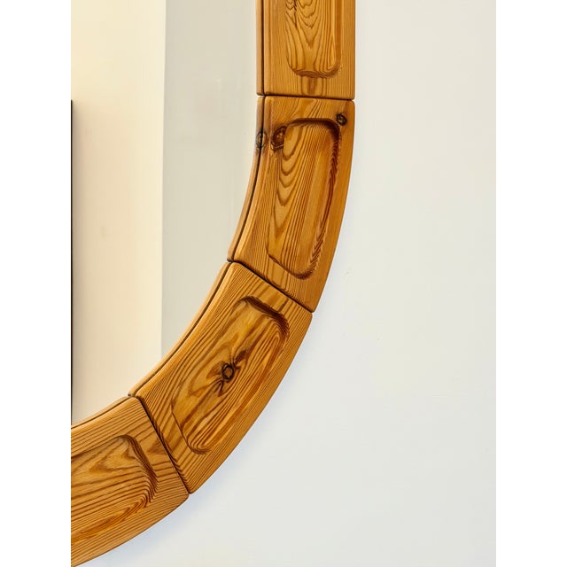 Brutalist Scandinavian Oval Pine Mirror, Denmark, 1960s For Sale - Image 6 of 10