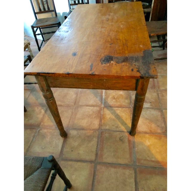 1920s Primitive Two Drawer Oak Farm Table For Sale - Image 4 of 11