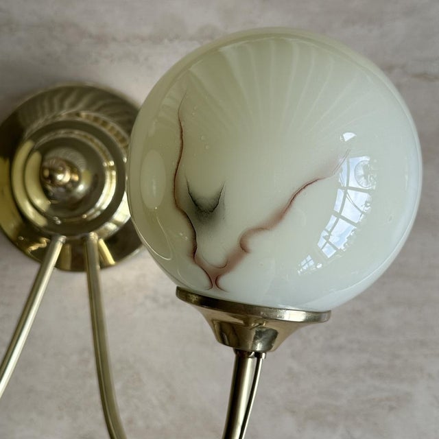 Art Deco Marble Pattern Opaline Glass and Brass Wall Lamp, 1930s For Sale - Image 6 of 18