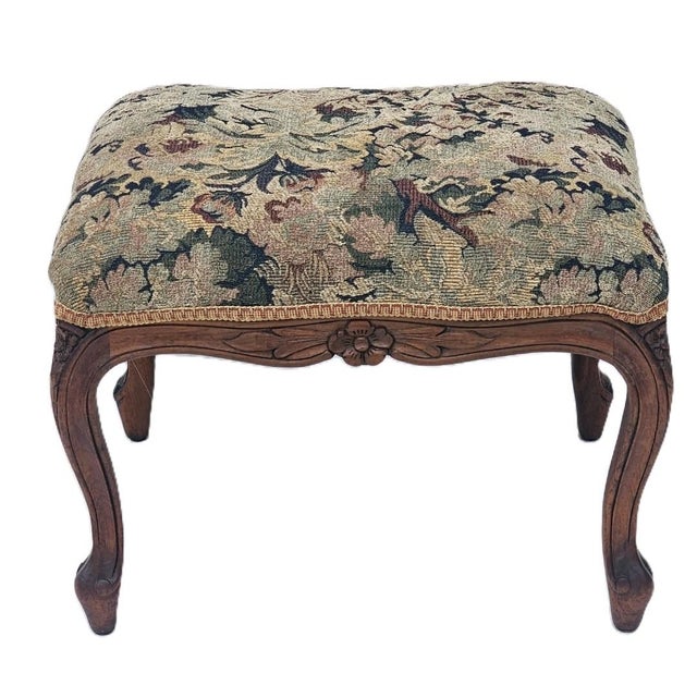 Antique French Walnut Ottoman Footstool W/ Floral Carving & Cabriole Legs 1910s For Sale - Image 14 of 16