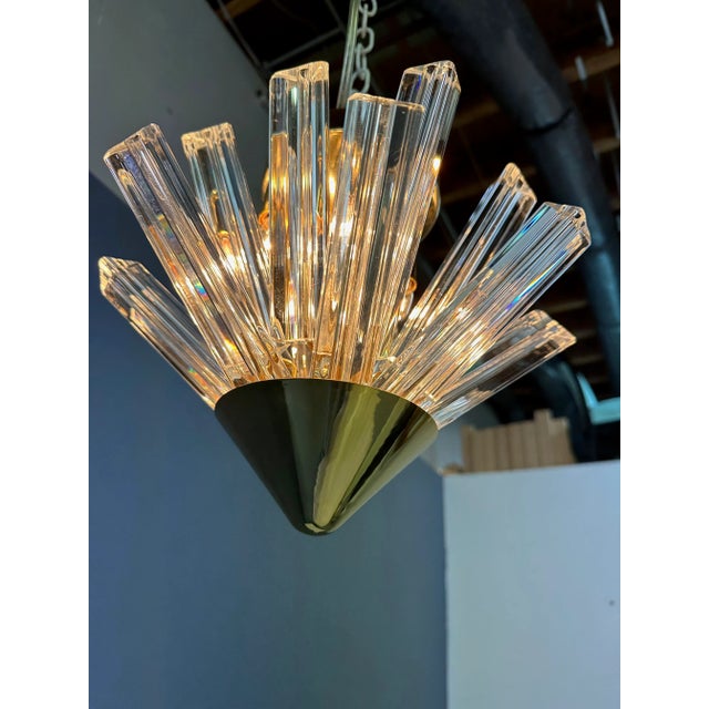 Brass Pair of 1980s Mid-Century Murano Style GlassTriedri & Glass Flush Mount Pendant For Sale - Image 8 of 8