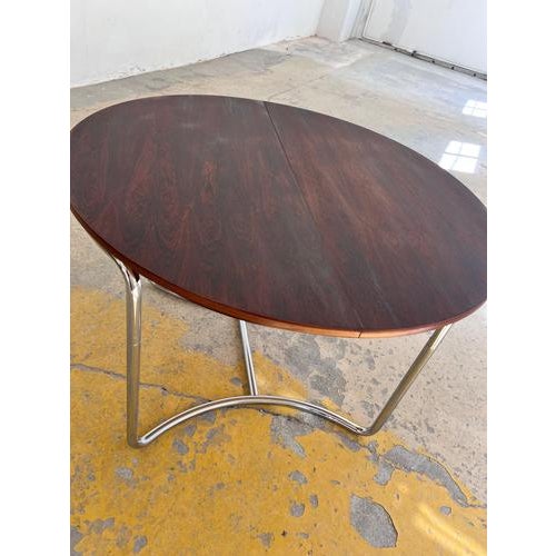 Round Dining Table in Chrome and Walnut Finish For Sale - Image 6 of 11