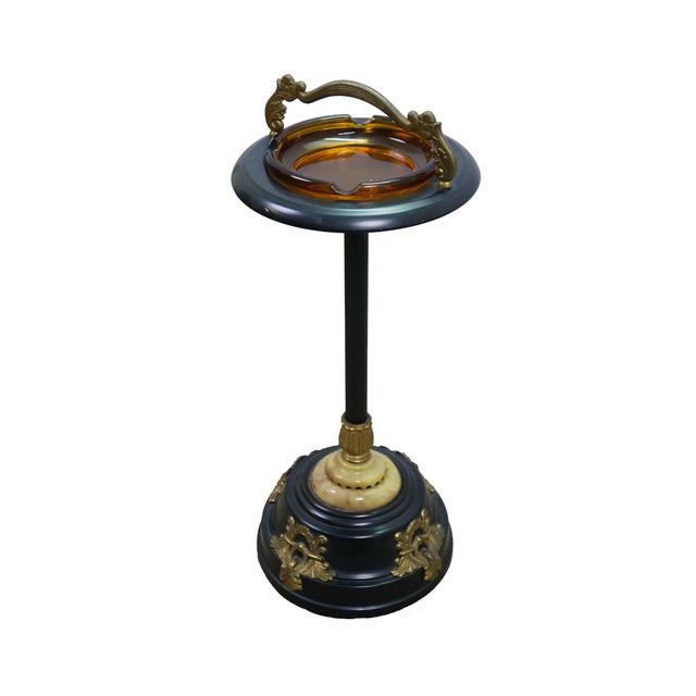 Art Deco Vintage Art Deco Illuminated Smoking Stand Amber Glass Floor Ashtray Smoke Stand For Sale - Image 3 of 18