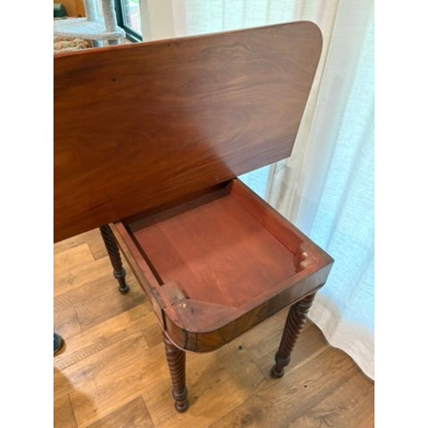 Sheraton Early 19th Century Mahogany Sheraton-Style Lift-Top Console / Hallway Table With Barley Twist Legs For Sale - Image 4 of 5