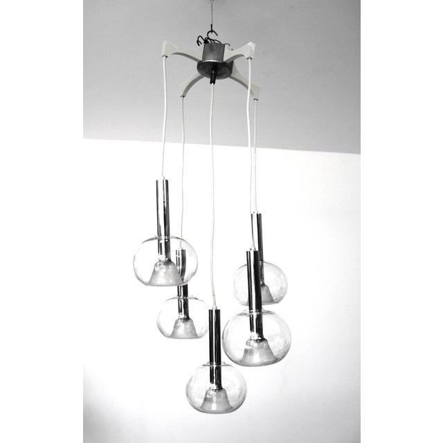 Glass Cascade 5-Light Chandelier with Glass Shades, 1960s For Sale - Image 7 of 7