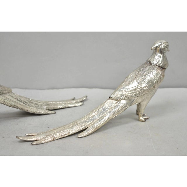 Vintage Mid Century Modern Silver Plated Pheasant Peacock Bird Figurines - Pair For Sale - Image 12 of 17