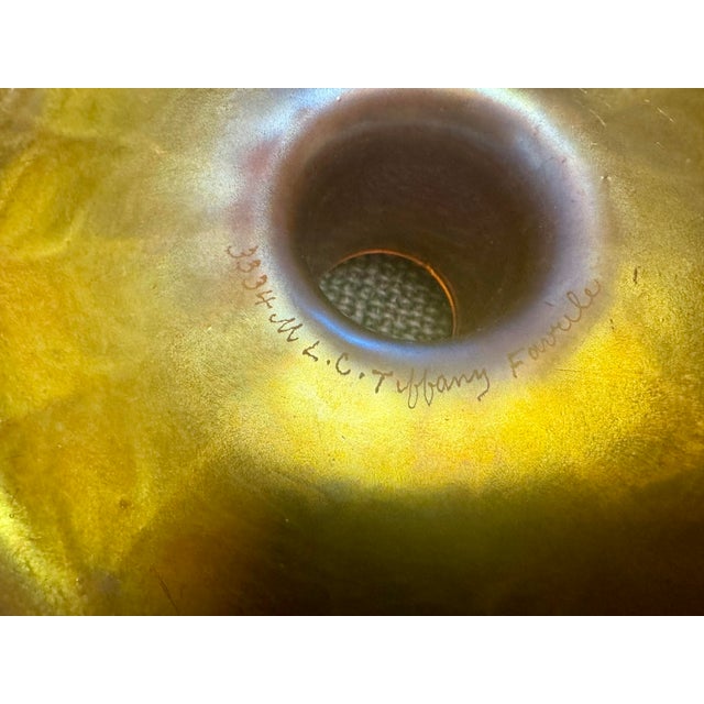 Gold Louis C Tiffany Centerpiece 10.5” Favrile Glass Bowl W/Flower Frog Signed For Sale - Image 8 of 12