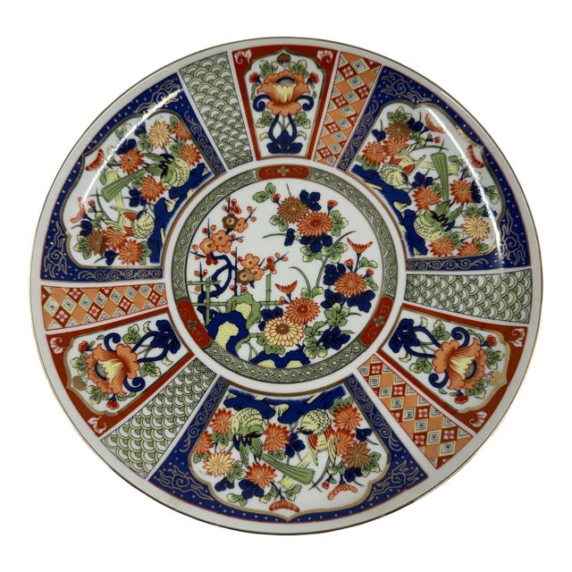 Mid 20th Century Japanese Imari Porcelain Plate in Blue and Red For Sale