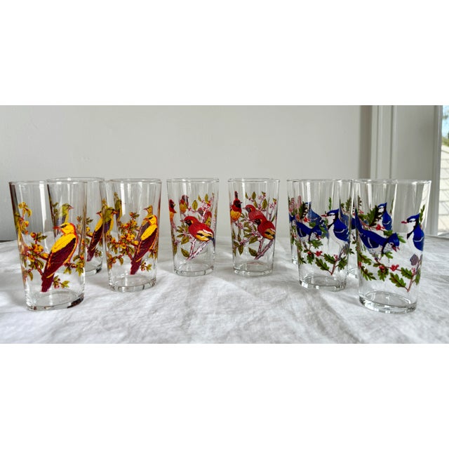 Glass Vintage Juice Glasses With Colorful Birds - Set of 12 For Sale - Image 7 of 8