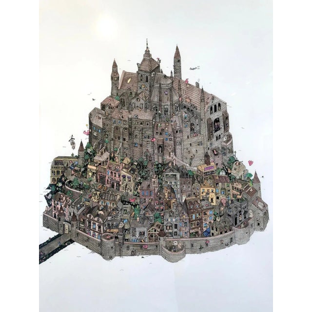 Mont Saint Michel, Framed Watercolor Illustration by Guillaume Cornet, 2016 For Sale - Image 3 of 11