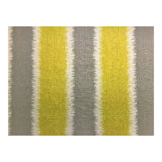 Kravet Gere Ikat Thom Filicia Olive Gray Yellow Cream Abstract Stripe Tribal Linen Water & Stain Resistant Drapery Upholstery Fabric For Sale