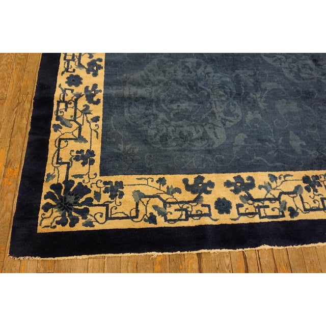 1930s Royal Blue Open Field in Floral Deco Antique Chinese Peking Room Size Rug For Sale - Image 4 of 8