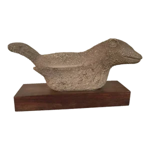 Vintage Modernist Ceramic Porcelain Bird Sculpture Mounted on Wooden Plinth