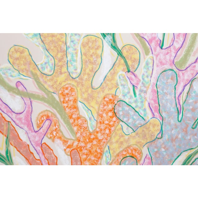 2025, Funky Coral Textures, Pastel Tones Illustration Style Seascape, Gouache Crayon on Watercolor Paper by Romina Milano For Sale In Miami - Image 6 of 8