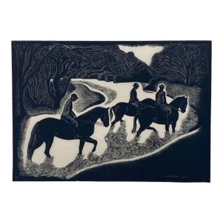 1937 Barbara Latham Fording the Stream Equestrian Wood Engraving For Sale
