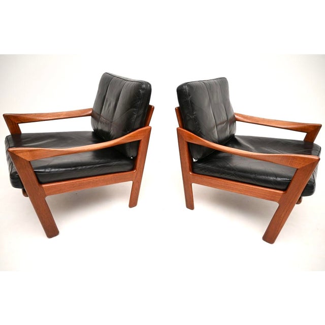 1960s Danish Lounge Chairs in Teak and Leather by Illum Wikkelso, 1960, Set of 2 For Sale - Image 5 of 11