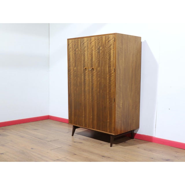 Brown Mid Century Modern Vintage Walnut Double Armoire Wardrobe by Alfred Cox For Sale - Image 8 of 10