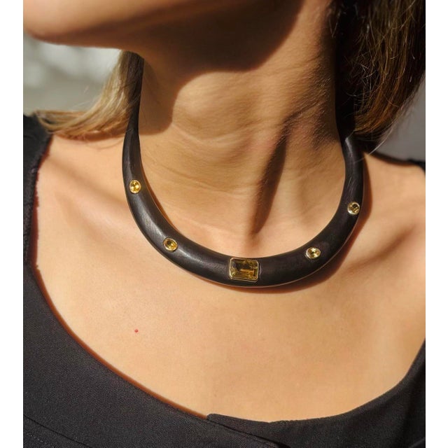 2020s Wood Collar Necklace With Citrines & 14k Gold For Sale - Image 5 of 8