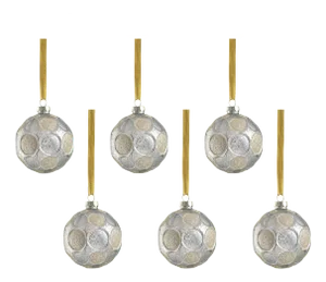 Silver Matte Frosted Serenity Glass Ball Ornaments with Gold Glitter - Set of 6, 3.25"