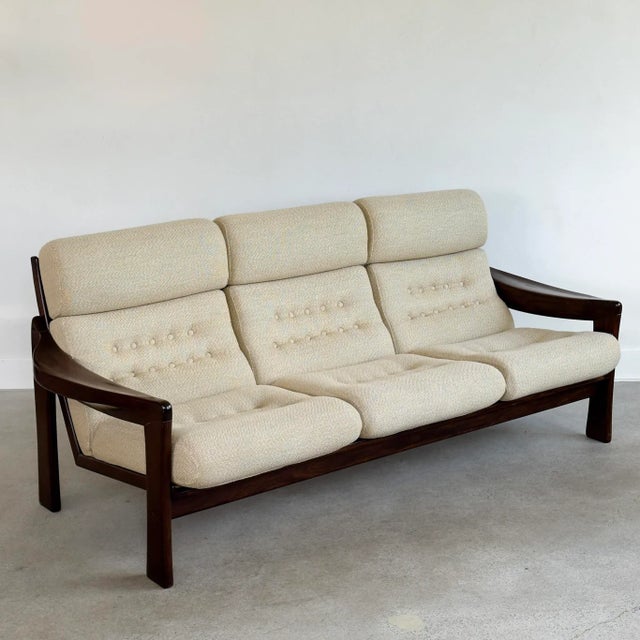 1970s 1970s Vintage Upholstered Mid-Century Modern 3-Seat Sofa For Sale - Image 5 of 11
