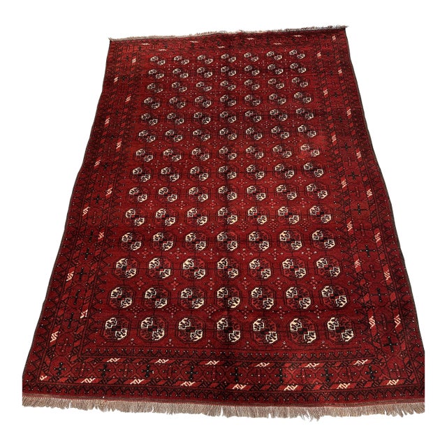 Antique Red Bokhara Hand-Knotted Wool Rug - 7'9" X 5'3" For Sale