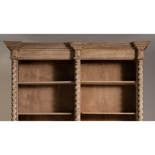 Amber 19th Century France Weathered Honey Oak Carved Oak Glazed Bookcase Hutch For Sale - Image 8 of 11