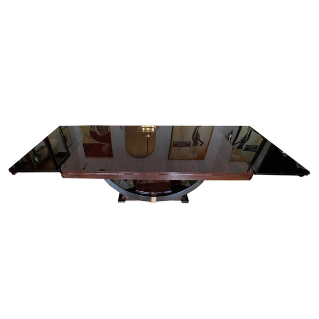 Art Deco Dining Table in Makassar Ebony and Black Lacquer with Gondola Base, 1930 For Sale - Image 10 of 18