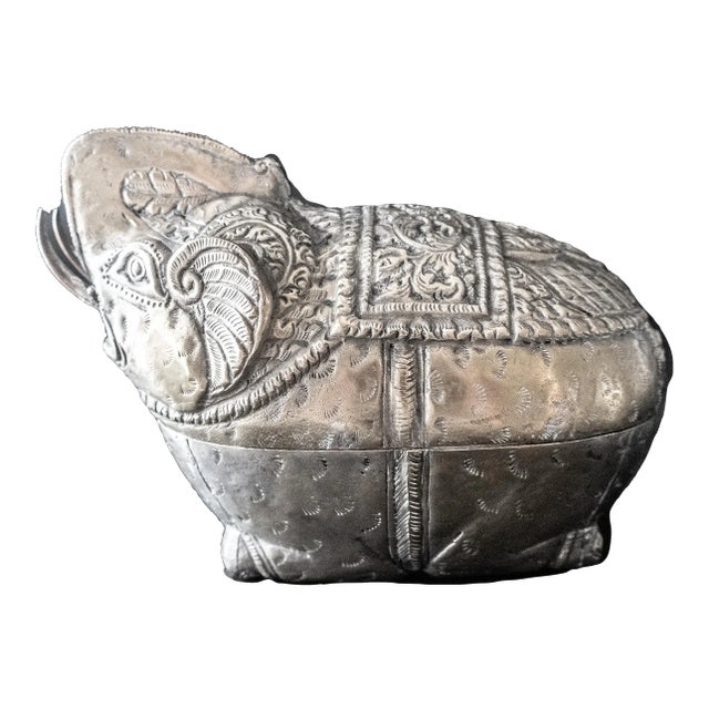 Antique 1900s Cambodian Silver Betel Box Khmer Elephant Repousse For Sale