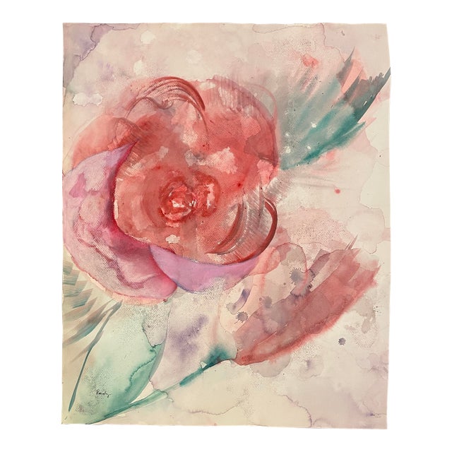 1980s Floral Abstract Watercolor by Randy Ballano For Sale