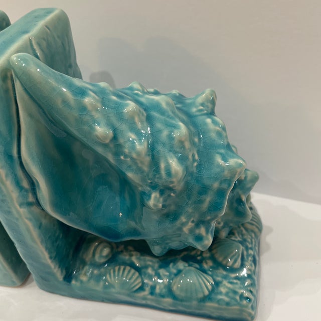 Vintage majolica decorative seashells bookends color turquoise attractive piece from Italy