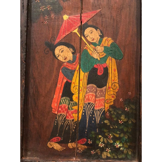 Vintage Asian Art Framed Painted Wall Hangings on Wood a Pair Chairish