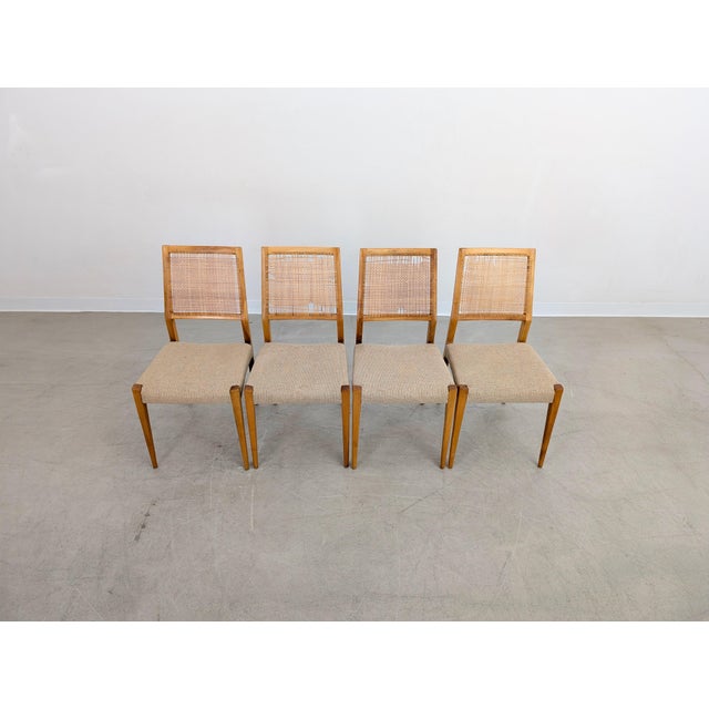 Wood Vintagw Chairs with Birch Cane Weave, Set of 4 For Sale - Image 7 of 12