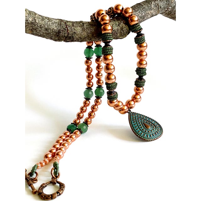 Copper Artisan Solid Copper & Green Aventurine Statement Necklace | Verdigris Patina Pendant | Bohemian Luxe Handcrafted Jewelry For Sale - Image 8 of 18