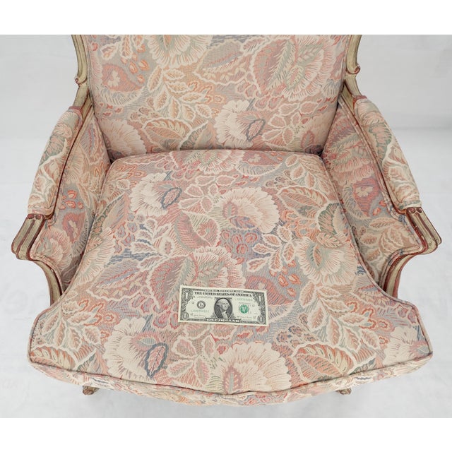 Wood Country French Carved Upholstered Lounge Club Chair c1960s Wide Comfortable Seat For Sale - Image 7 of 7