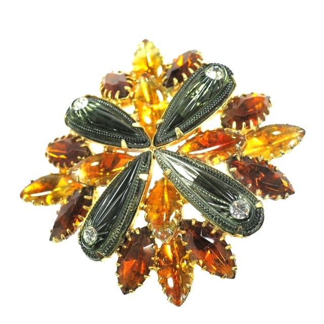 Vintage Citrine Crystal Art Glass Brooch 1950s For Sale - Image 4 of 6