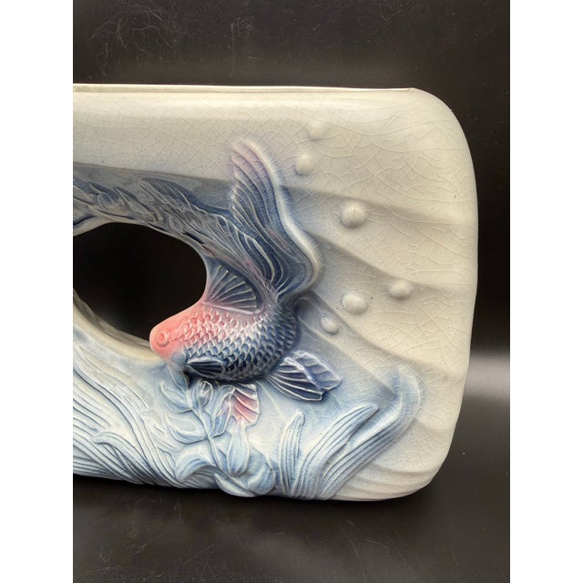 1950s Royal Copley Koi Fish Openwork Ceramic Planter Vase For Sale - Image 4 of 10