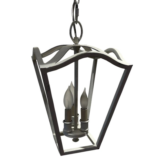 Distressed White Hanging Lantern For Sale