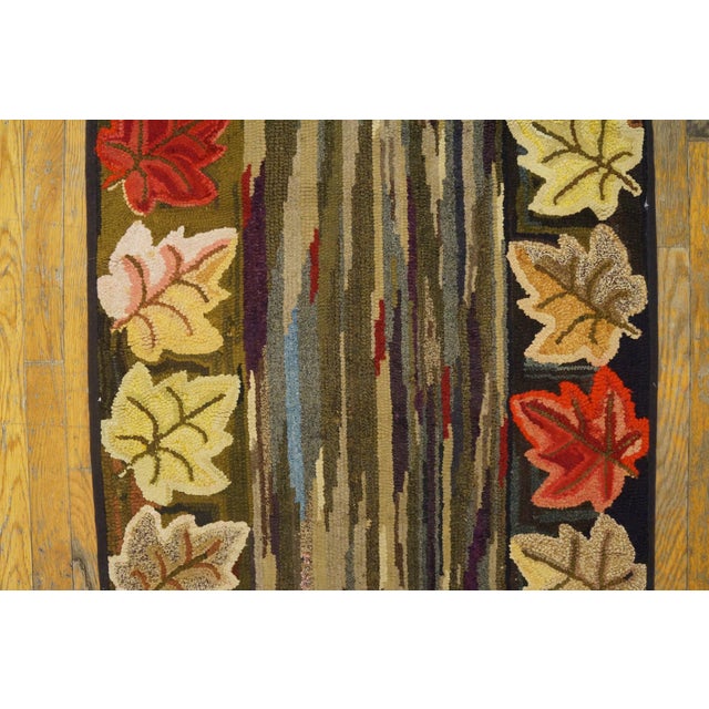 1930s Earth Tone Floral Stripe Antique American Hooked Rug Runner 2'6" X 15'6" Handknotted Wool Carpet For Sale In New York - Image 6 of 6