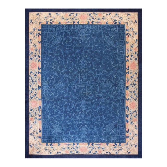 Impressive Blue & Delicate Tone-on-Tone Allover-Floral Design Antique Chinese Peking Rug For Sale