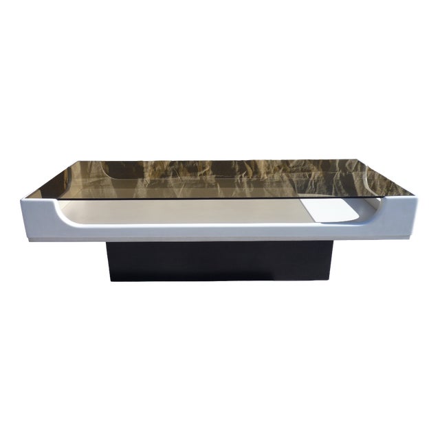 Space Age Coffee Table in Smoked Glass, 1970s For Sale
