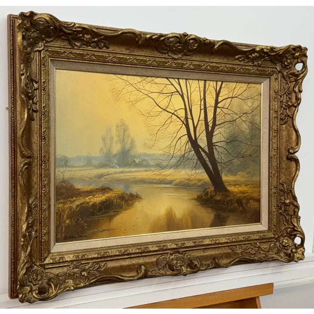 Misty Golden Yellow River Landscape with Winter Trees in the English Countryside Circa 1990 For Sale - Image 16 of 17