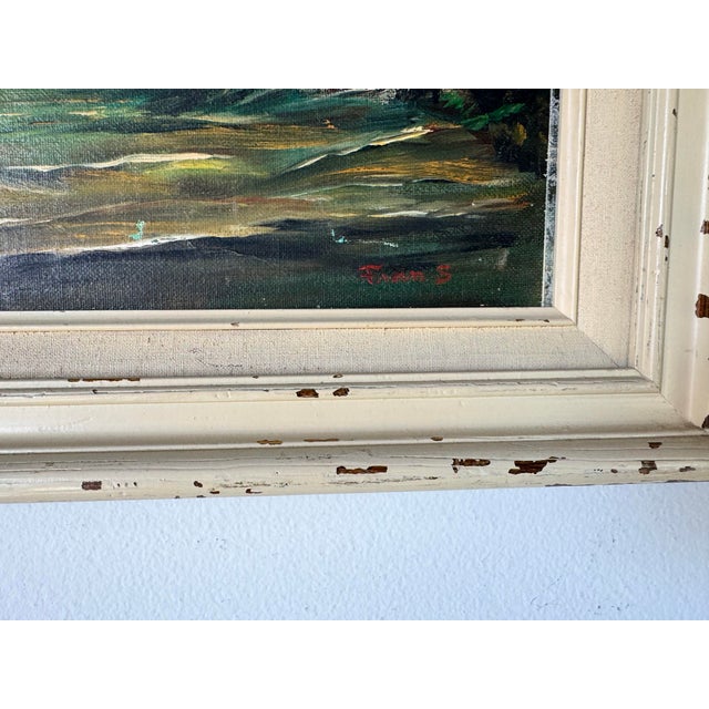 1970's Vintage Sunset Coastal Seascape Oil Painting by Fran S — Framed For Sale - Image 10 of 11