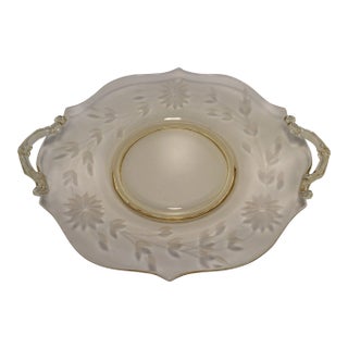 Yellow Floral Etched Lancaster Platter 1930's For Sale