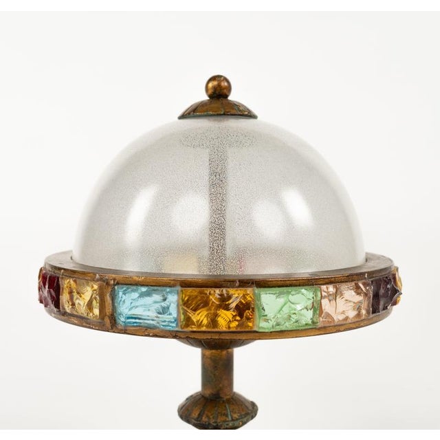 Gold Table Lamps in Wrought Iron and Hammered Glass attributed to Longobard, Italy, 1970s, Set of 2 For Sale - Image 8 of 14