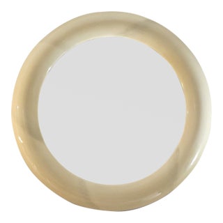 Vintage 1970s Lacquered Goatskin Round Mirror – 36" – Italian Modernist Style For Sale